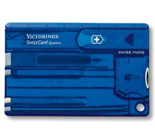 Швейцарская карта Victorinox SwissCard Quattro (0.7222.T2) синий полупрозрачный коробка подарочная
