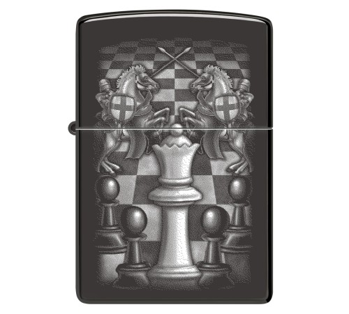 Зажигалка ZIPPO Chess Design с покрытием High Polish Black, латунь/сталь, черная, 38x13x57 мм