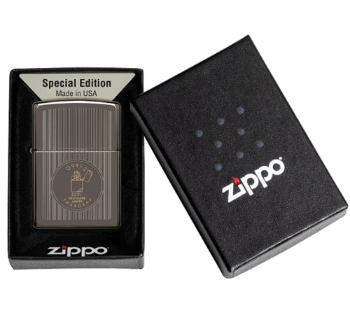 Зажигалка ZIPPO Founder's Day с покрытием Black Ice®, латунь/сталь, чёрная, глянцевая, 38x13x57 мм