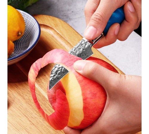 Нож из дамасской стали для овощей Keemake 3 Inch Peeling Knife, синий + бежевый