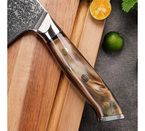 Нож из дамасской стали для мяса Keemake 7 Inch Cleaver Knife Green Gem, бежевый