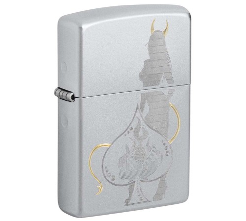 Зажигалка ZIPPO Devilish Ace с покрытием Satin Chrome, латунь/сталь, серебристая, 38x13x57 мм