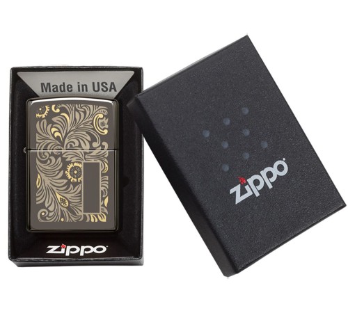 Зажигалка ZIPPO Classic с покрытием Black Ice®, латунь/сталь, чёрная, глянцевая, 36х12х56 мм