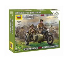 Сборные солдатики ZVEZDA Советский мотоцикл М-72 с коляской и экипажем, 1/72