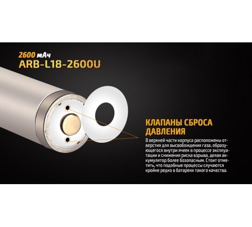 Аккумулятор 18650 Fenix 2600U mAh с разъемом для USB, ARB-L18-2600U