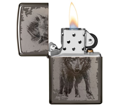 Зажигалка ZIPPO Wolf Design с покрытием Black Ice®, латунь/сталь, чёрная, глянцевая, 38x13x57 мм