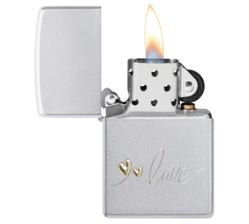 Зажигалка ZIPPO Love Design с покрытием Satin Chrome, латунь/сталь, серебристая, 38x13x57 мм