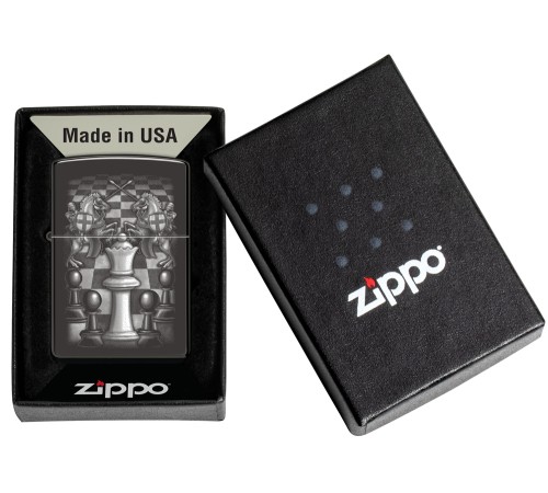 Зажигалка ZIPPO Chess Design с покрытием High Polish Black, латунь/сталь, черная, 38x13x57 мм
