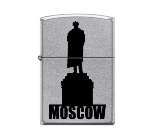 Зажигалка ZIPPO Памятник Пушкину, с покрытием Street Chrome™, латунь/сталь, серебристая, 38x13x57 мм
