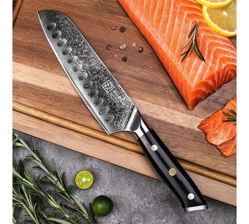 Нож сантоку из дамасской стали Keemake 7 Inch Santoku Knife, черный