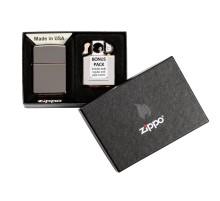 Подарочный набор ZIPPO: зажигалка Black Ice® и вставной блок для зажигалок для трубок, латунь/сталь