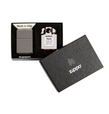 Подарочный набор ZIPPO: зажигалка Black Ice® и вставной блок для зажигалок для трубок, латунь/сталь