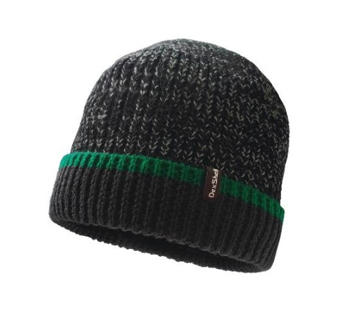 Шапка водонепроницаемая Dexshell Cuffed Beanie, DH353GRN черная с зеленой полоской, размер L/XL, DH353GRNLXL