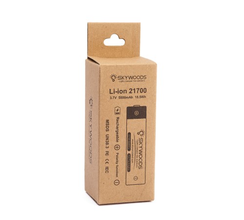 Аккумулятор SKYWOODS 21700, 5000mAh, 1000 циклов перезарядки