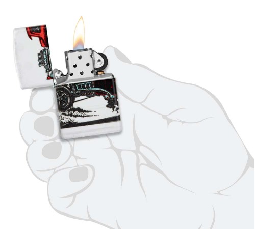 Зажигалка ZIPPO Hot Rod Design с покрытием 540 Matte, латунь/сталь, белая, матовая, 38x13x57 мм