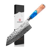 Нож из дамасской стали для овощей Keemake 7 Inch Nakiri Knife, синий + бежевый