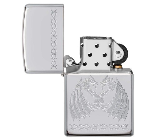 Зажигалка ZIPPO Dancing Dragons с покрытием High Polish Chrome, латунь/сталь, серебро, 38x13x57 мм