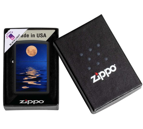 Зажигалка ZIPPO Moon Sunset с покрытием Black Light, латунь/сталь, чёрная, матовая, 38x13x57 мм