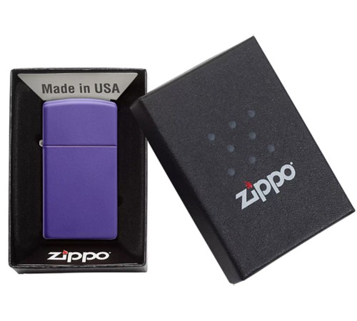 Зажигалка ZIPPO Slim® с покрытием Purple Matte, латунь/сталь, фиолетовая, матовая, 29x10x60 мм