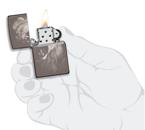 Зажигалка ZIPPO Lion Design с покрытием Black Ice®, латунь/сталь, чёрная, глянцевая, 38x13x57 мм