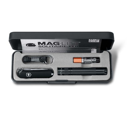 Набор VICTORINOX: нож-брелок 0.6223.3 и светодиодный фонарь Maglite Solitaire, 8 см, чёрный