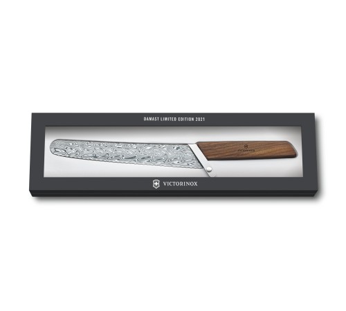 Нож для хлеба VICTORINOX Damast LE 2021, лезвие 22 см с волнистой заточкой, коричневый