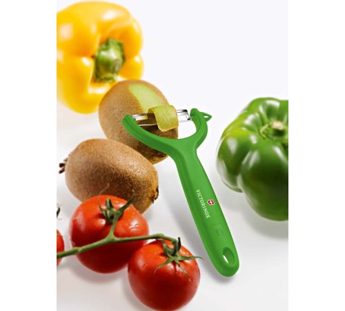 Нож для чистки томатов и киви VICTORINOX, двусторонее зубчатое лезвие, зелёная рукоять
