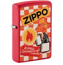 Зажигалка ZIPPO Retro Design с покрытием Red Matte, латунь/сталь, красная, матовая, 38x13x57 мм