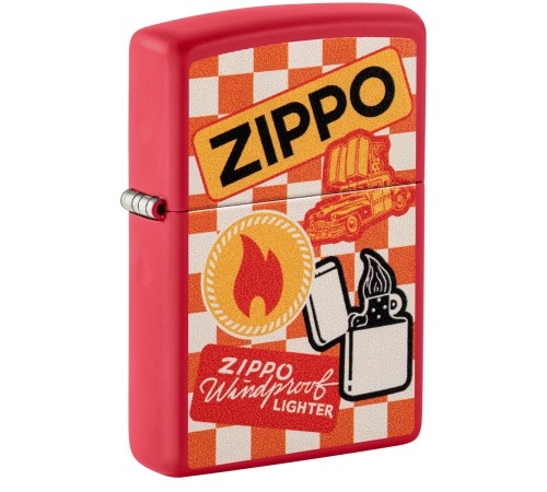 Зажигалка ZIPPO Retro Design с покрытием Red Matte, латунь/сталь, красная, матовая, 38x13x57 мм