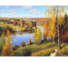 Картина мозаикой с нанесенной рамкой 40х50 ПРИЩЕПА. ОСЕНЬ. ГЛУБИНКА (32 цвета)