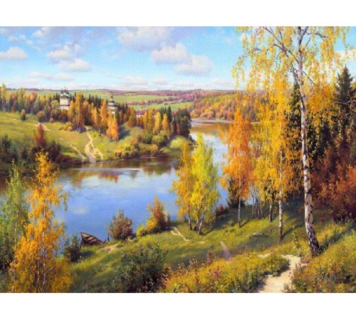 Картина мозаикой с нанесенной рамкой 40х50 ПРИЩЕПА. ОСЕНЬ. ГЛУБИНКА (32 цвета)