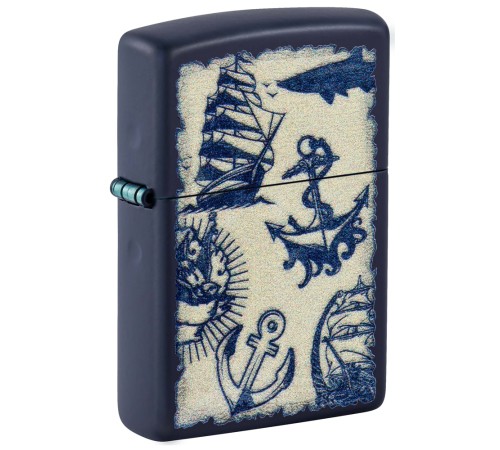 Зажигалка ZIPPO Nautical Design с покрытием Navy Matte, латунь/сталь, синяя, матовая, 38x13x57 мм
