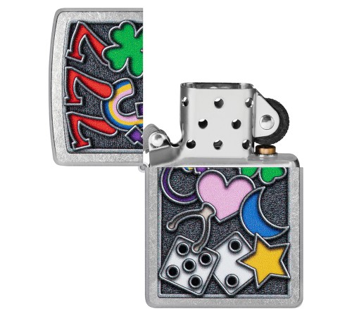 Зажигалка ZIPPO All Luck с покрытием Street Chrome, латунь/сталь, серебристая, 38x13x57 мм