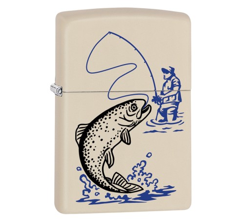 Зажигалка ZIPPO 216 Fishing с покрытием Cream Matte, латунь/сталь, кремовая, матовая, 38x13x57 мм