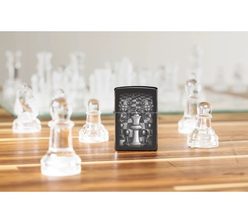 Зажигалка ZIPPO Chess Design с покрытием High Polish Black, латунь/сталь, черная, 38x13x57 мм