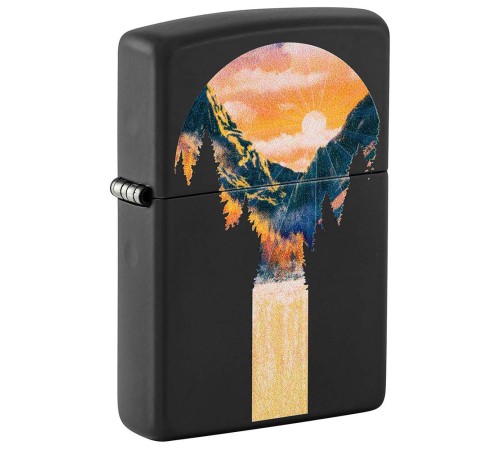 Зажигалка ZIPPO Mountain Waterfall с покрытием Black Light, латунь/сталь, черная,матовая 38x13x57 мм