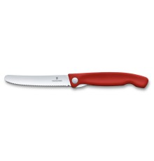 Нож для овощей VICTORINOX SwissClassic, складной, лезвие 11 см с волнистой заточкой, красный