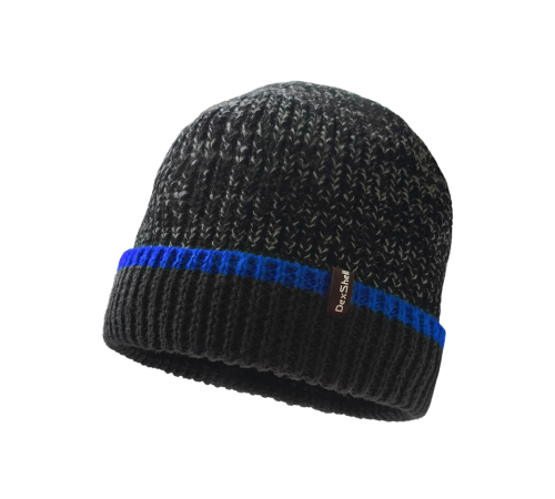 Шапка водонепроницаемая Dexshell Cuffed Beanie, DH353BLU черная с cиней полоской, размер L/XL, DH353BLULXL
