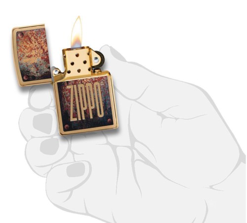Зажигалка ZIPPO Rusty Plate с покрытием Brushed Brass, латунь/сталь, золотистая, 38x13x57 мм