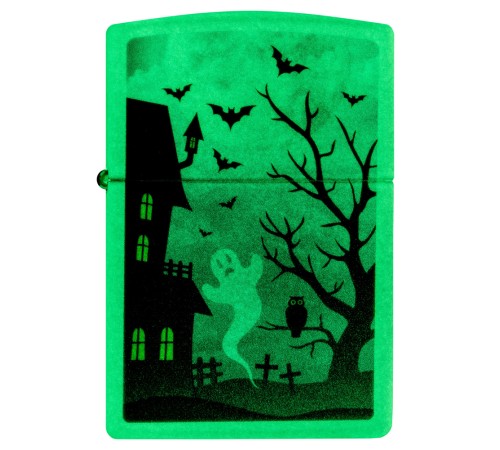 Зажигалка ZIPPO Spooky Design с покрытием Glow In The Dark Green, латунь/сталь, белая, 38x13x57 мм
