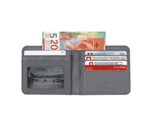 Бумажник VICTORINOX Travel Essentials Bi-Fold Wallet, с защитой от сканирования RFID, серый, полиэстер, 11x2x10 см