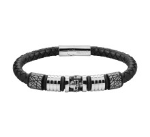 Браслет ZIPPO Five Charms Leather Bracelet, с шармами, чёрный, кожа/нержавеющая сталь, 20 см