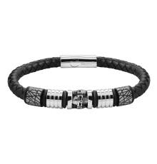 Браслет ZIPPO Five Charms Leather Bracelet, с шармами, чёрный, кожа/нержавеющая сталь, 20 см