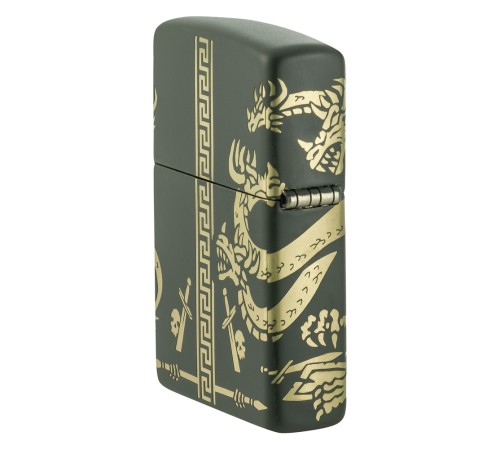 Зажигалка ZIPPO Dragon Design с покрытием Green Matte, латунь/сталь, зеленая, матовая, 38x13x57 мм