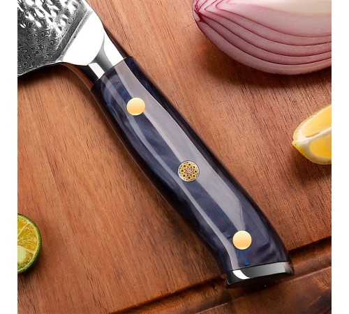 Нож из дамасской стали для овощей Keemake 7 Inch Nakiri Knife, синий