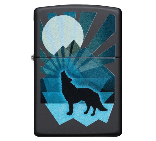 Зажигалка ZIPPO Wolf and Moon с покрытием Black Matte, латунь/сталь, чёрная, матовая, 38x13x57 мм