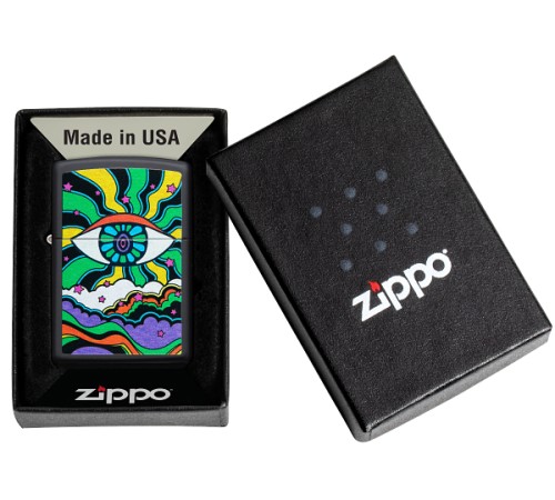 Зажигалка ZIPPO Black Light Eye с покрытием Black Matte, латунь/сталь, чёрная, матовая, 38x13x57 мм