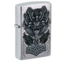 Зажигалка ZIPPO Viking Design с покрытием Brushed Chrome, латунь/сталь, серебристая, 38x13x57 мм