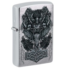 Зажигалка ZIPPO Viking Design с покрытием Brushed Chrome, латунь/сталь, серебристая, 38x13x57 мм