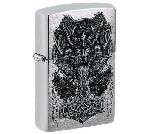 Зажигалка ZIPPO Viking Design с покрытием Brushed Chrome, латунь/сталь, серебристая, 38x13x57 мм